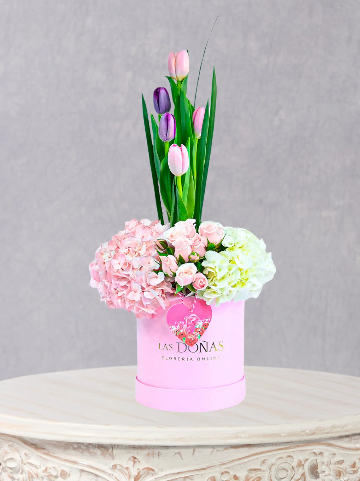 Box De 5 Tulipanes box floral con 5 tulipanes + hortensias