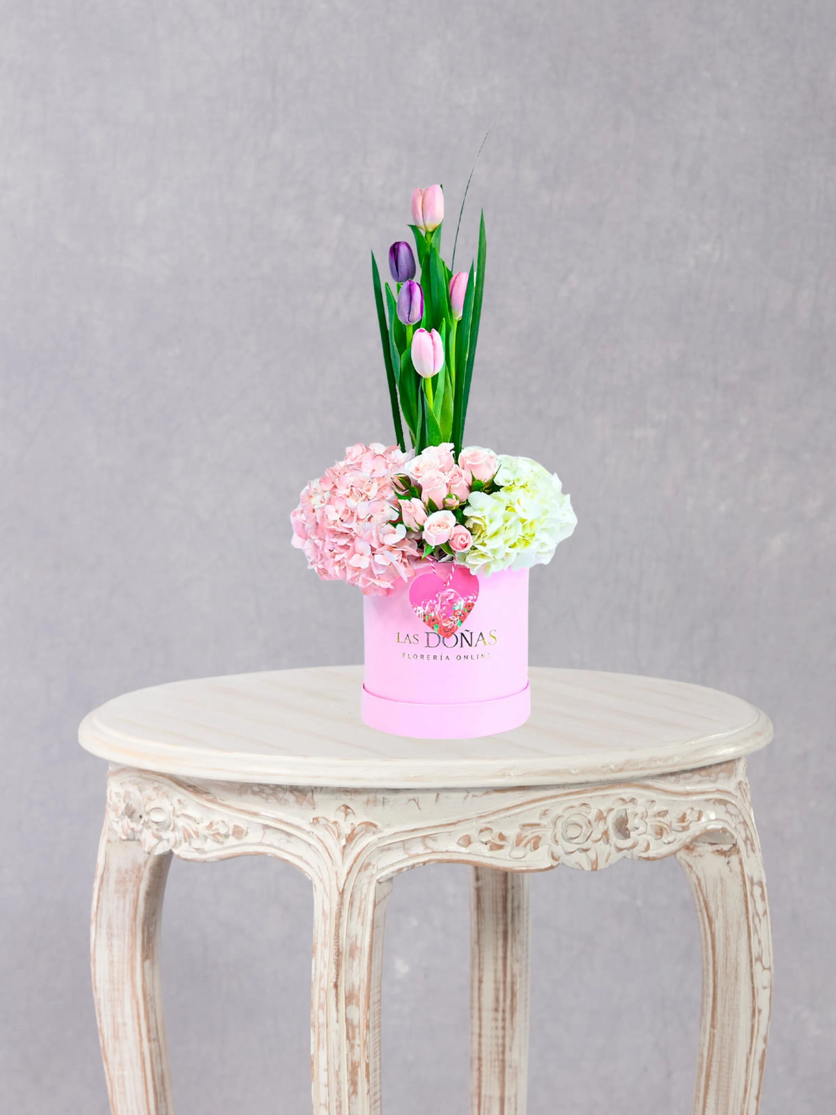 Box De 5 Tulipanes box floral con 5 tulipanes + hortensias
