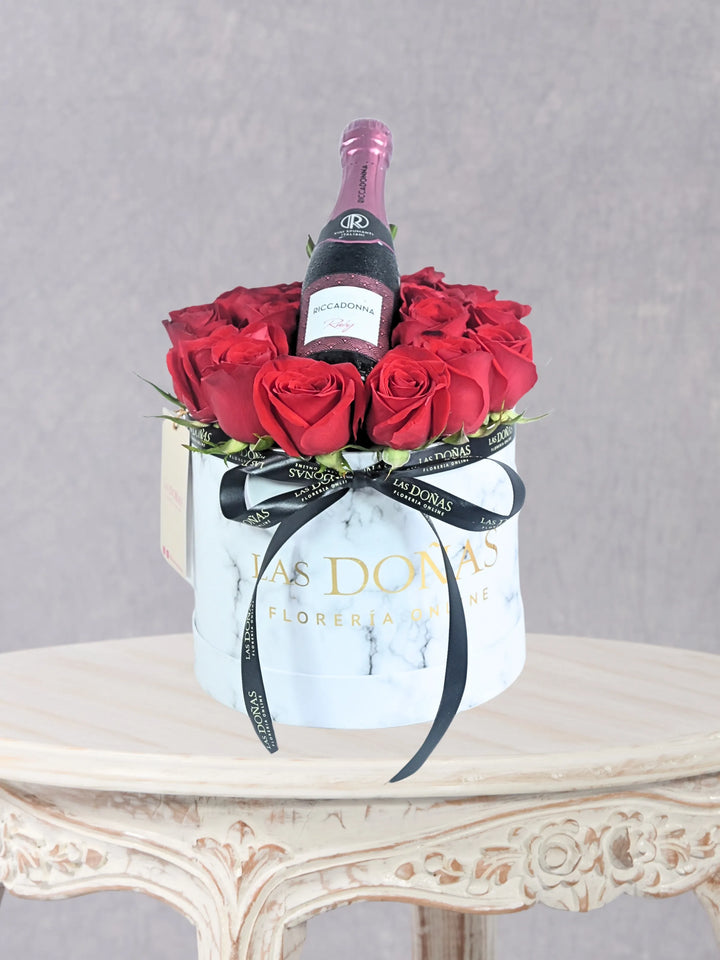 Box Rosas Y Espumante box floral con 18 rosas + espumante