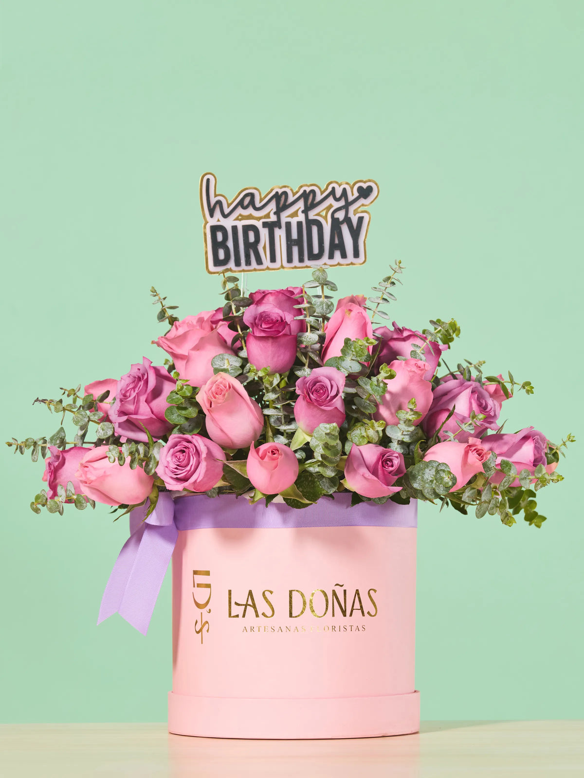 Box de Rosas Lilas y Rosadas · Premium