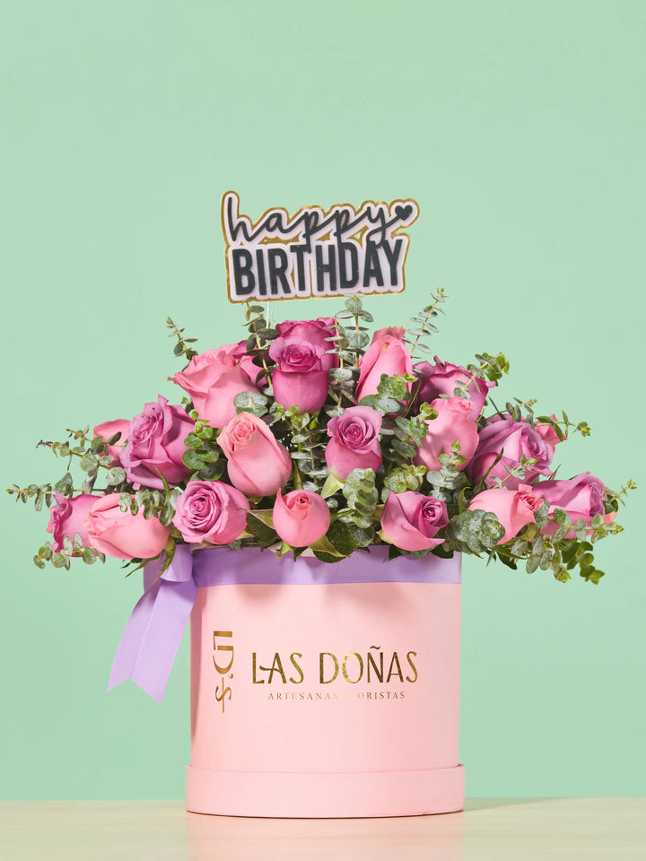 Box de Rosas Lilas y Rosadas · Premium