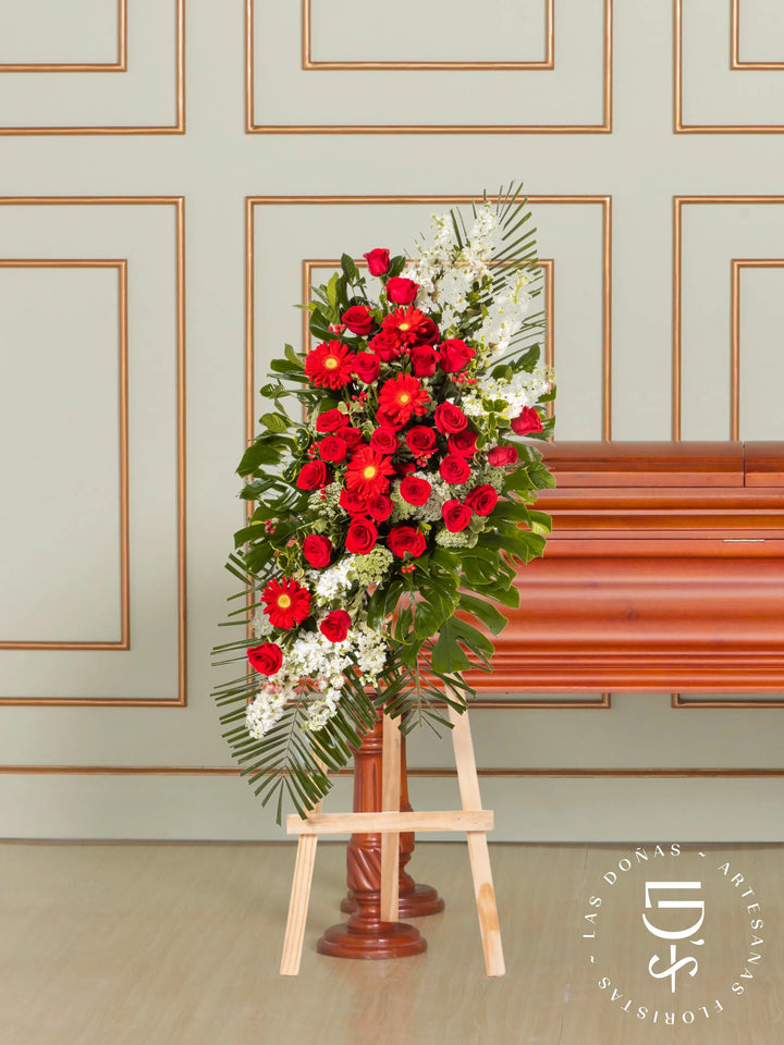Lágrima de Condolencias de Rosas Rojas y Gerberas arreglo de condolencias con 36 rosas rojas