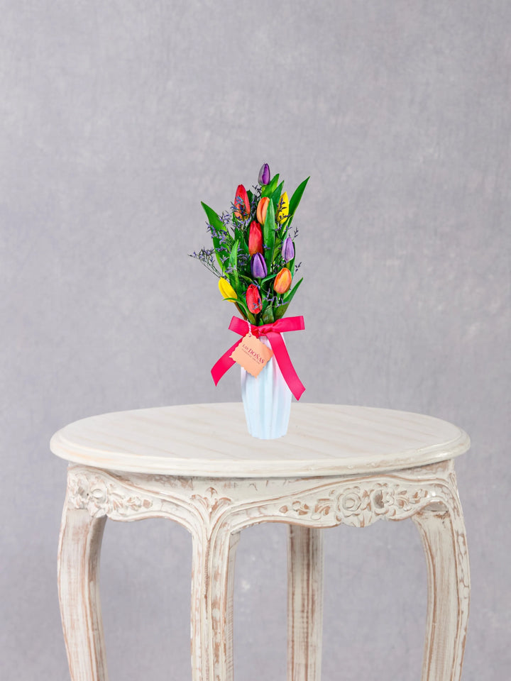 Florero De 10 Tulipanes De Colores