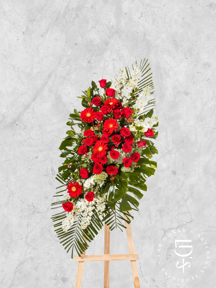 Lágrima de Condolencias de Rosas Rojas y Gerberas arreglo de condolencias con 36 rosas rojas