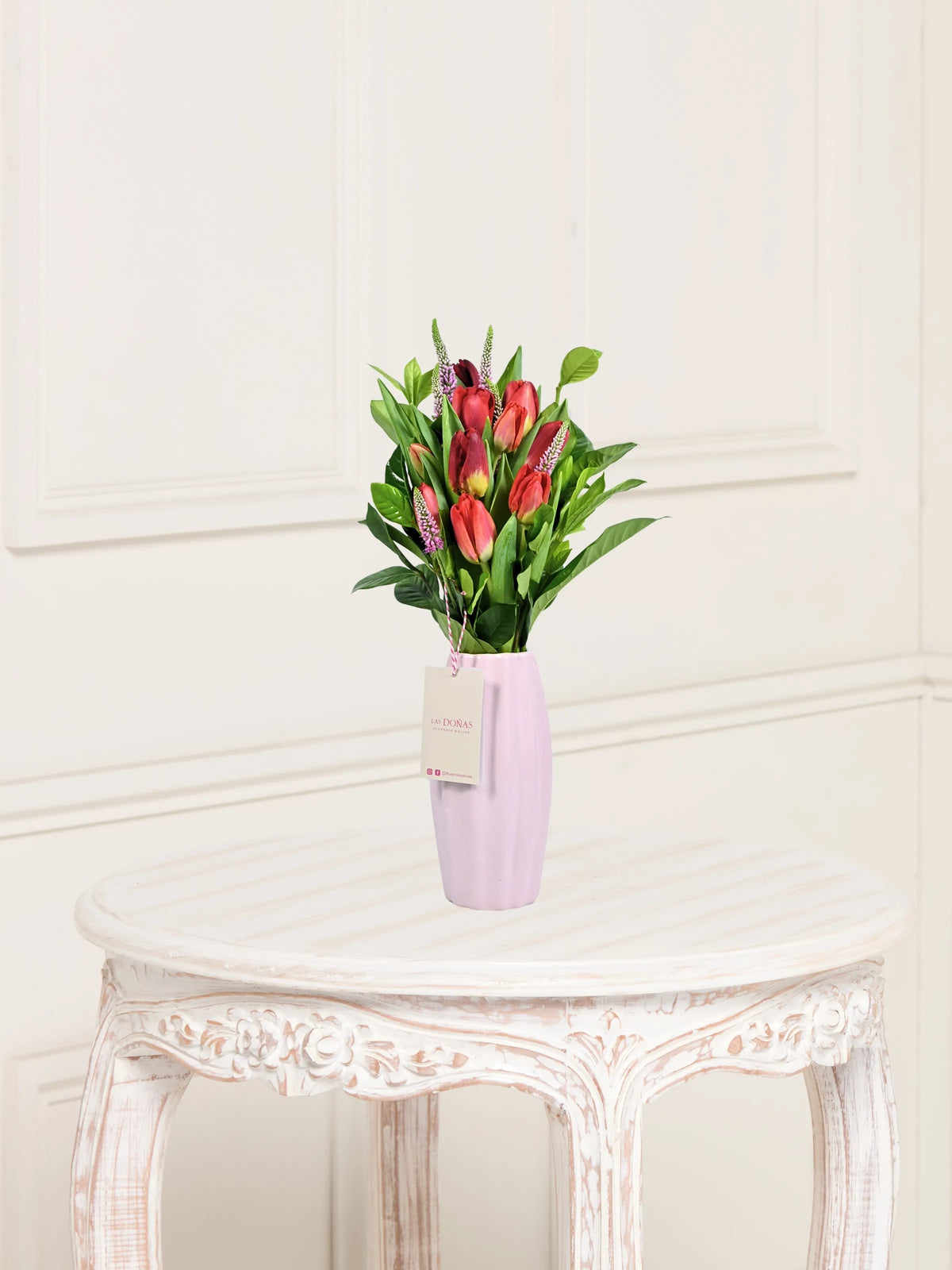 Florero Rosado De 10 Tulipanes