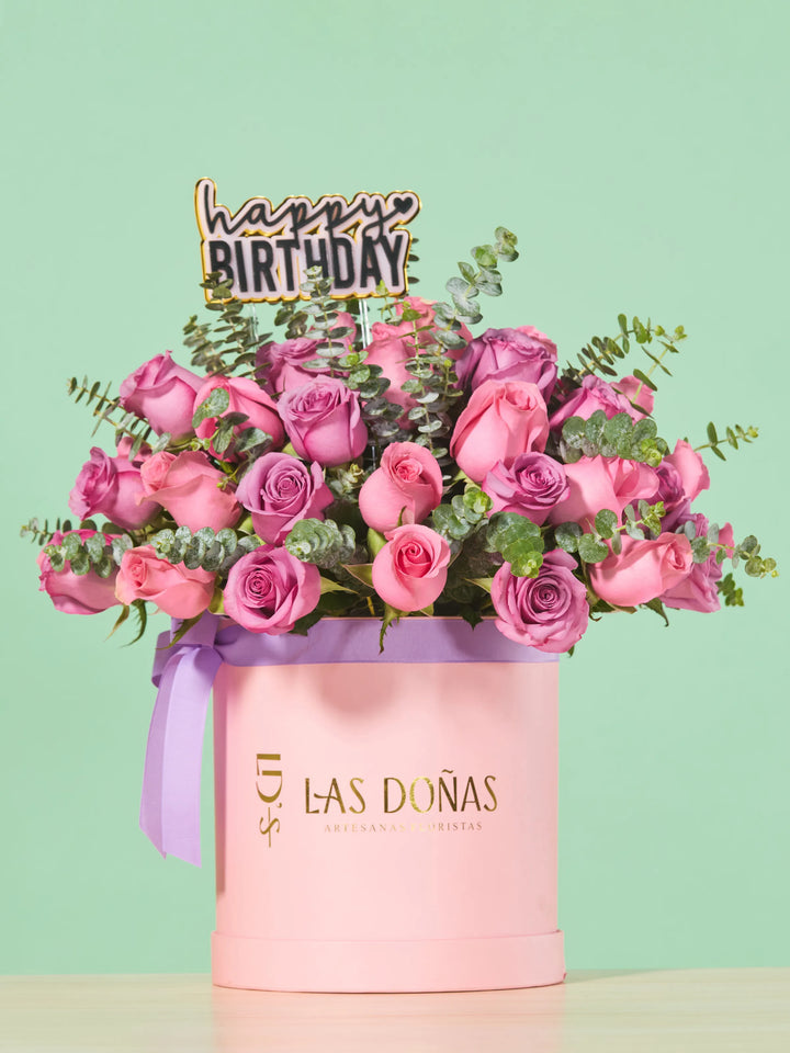 Box de Rosas Lilas y Rosadas · Deluxe