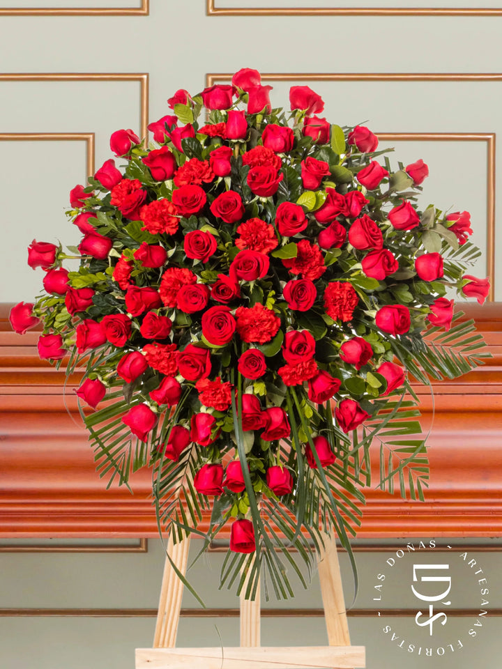 Lágrima de Condolencias Premium de Rosas Rojas y Claveles Premium arreglo de condolencias con 72 rosas rojas